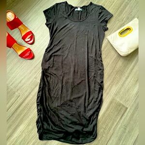 Old Navy Black Midi Maternity Ruched Dress - LG